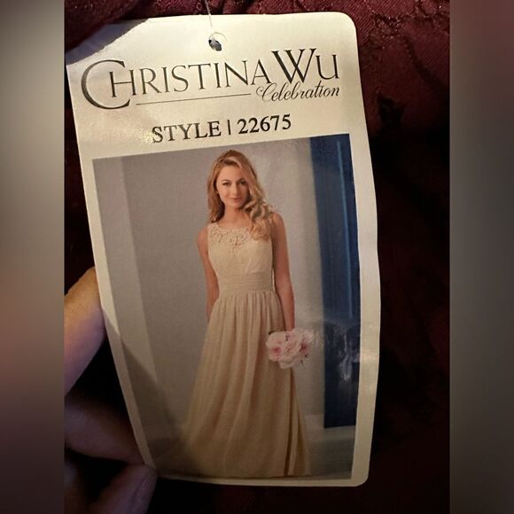 Christina Wu Lace Chiffon Bridesmaid Dress 22675 Mahogany Size 26 NWT - Picture 7 of 8